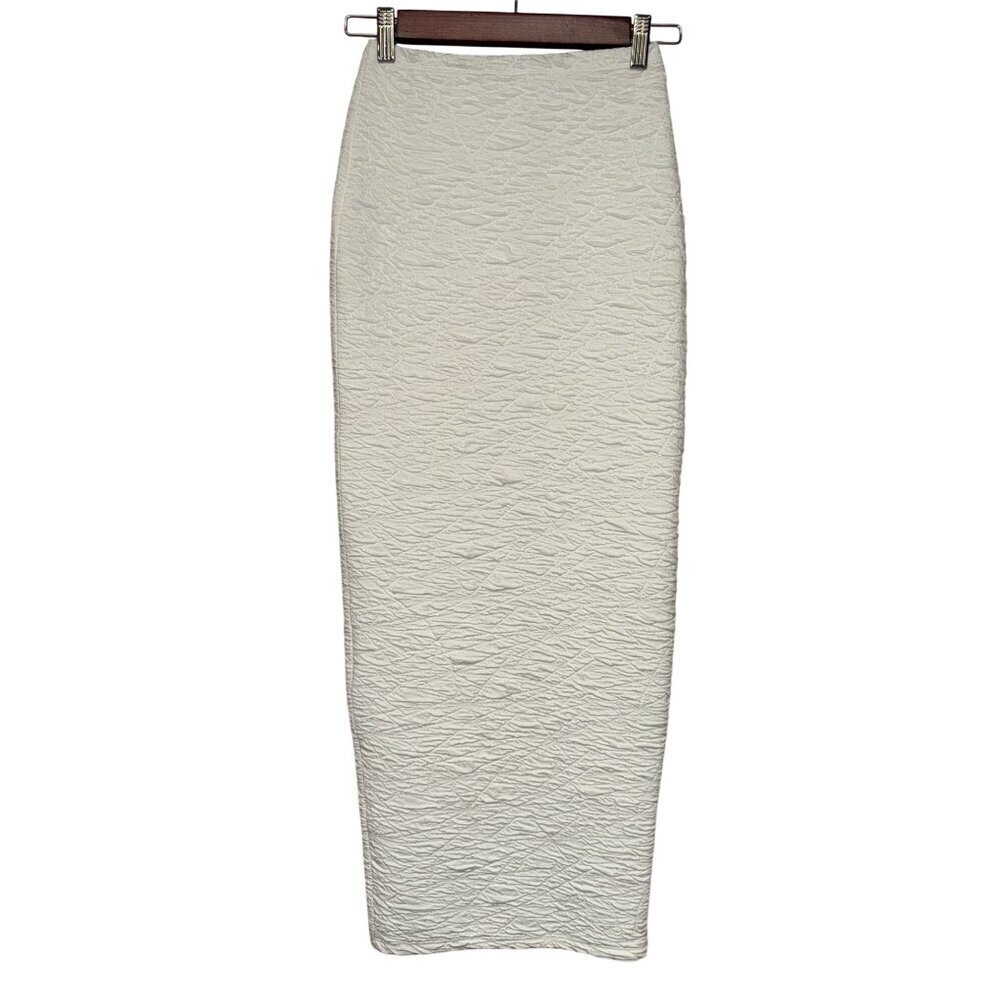 NEW Good American Women's Skirt Scrunchie Maxi Skirt Ivory 90s Pull On Size 0 - Picture 2 of 11